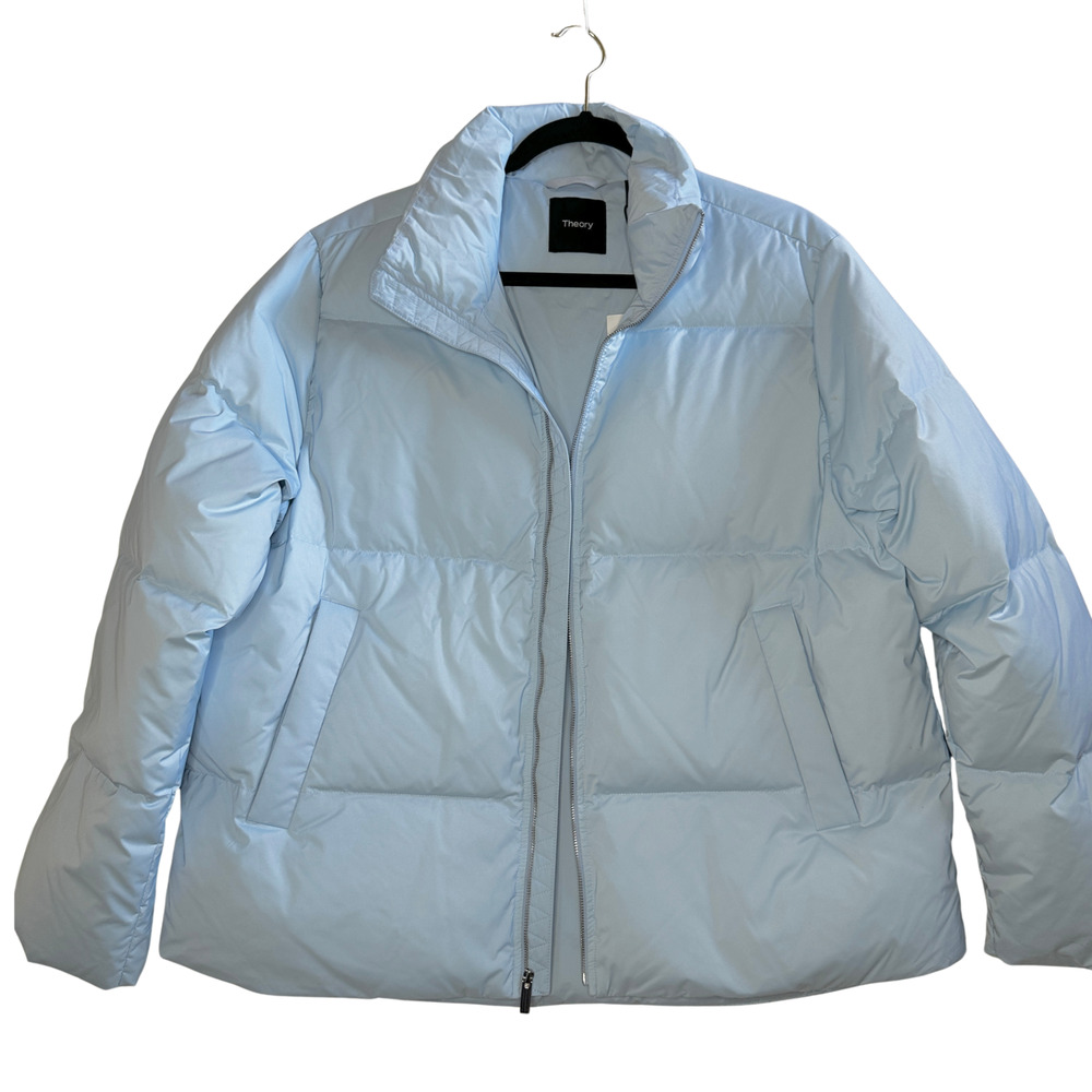 Theory Stand CB Down Puffer Jacket Blue Daylight NWT Size L Lightweight
